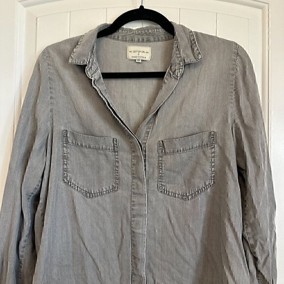 COTTON ON grey chambray button up collared shirt casual relaxed women's small - Picture 5 of 9